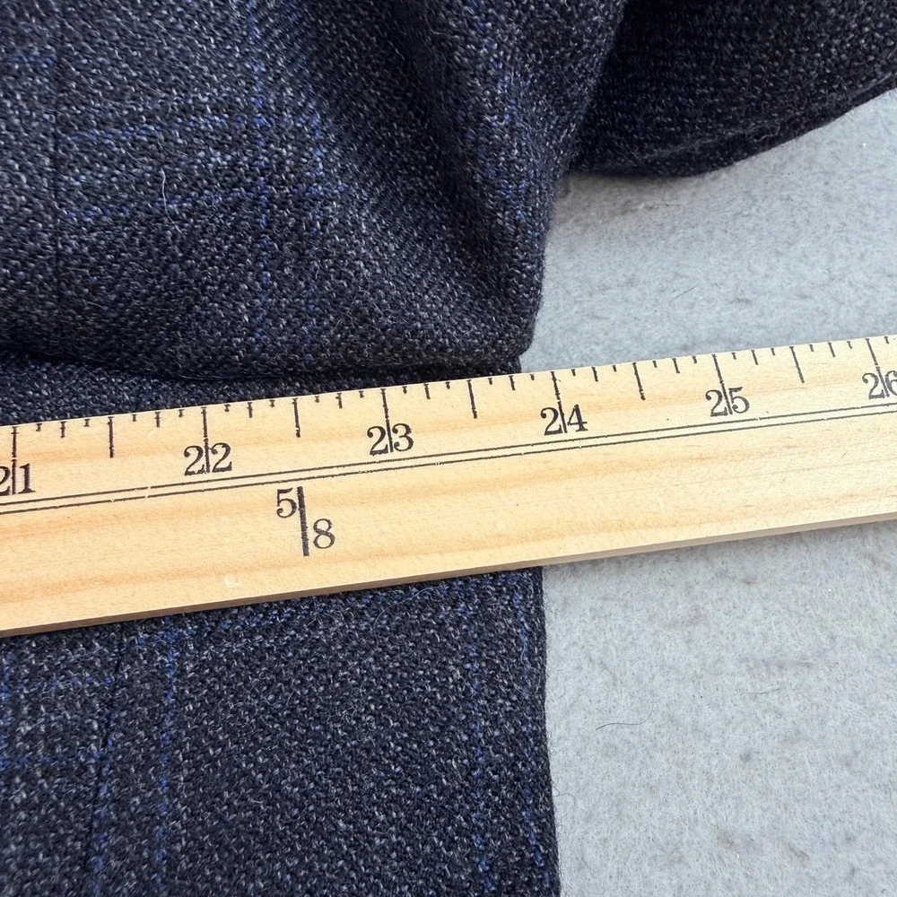 Joseph & Feiss Gold Mens 46R Blazer Jacket 100% Wool Gray Blue Plaid‎ 2-Button